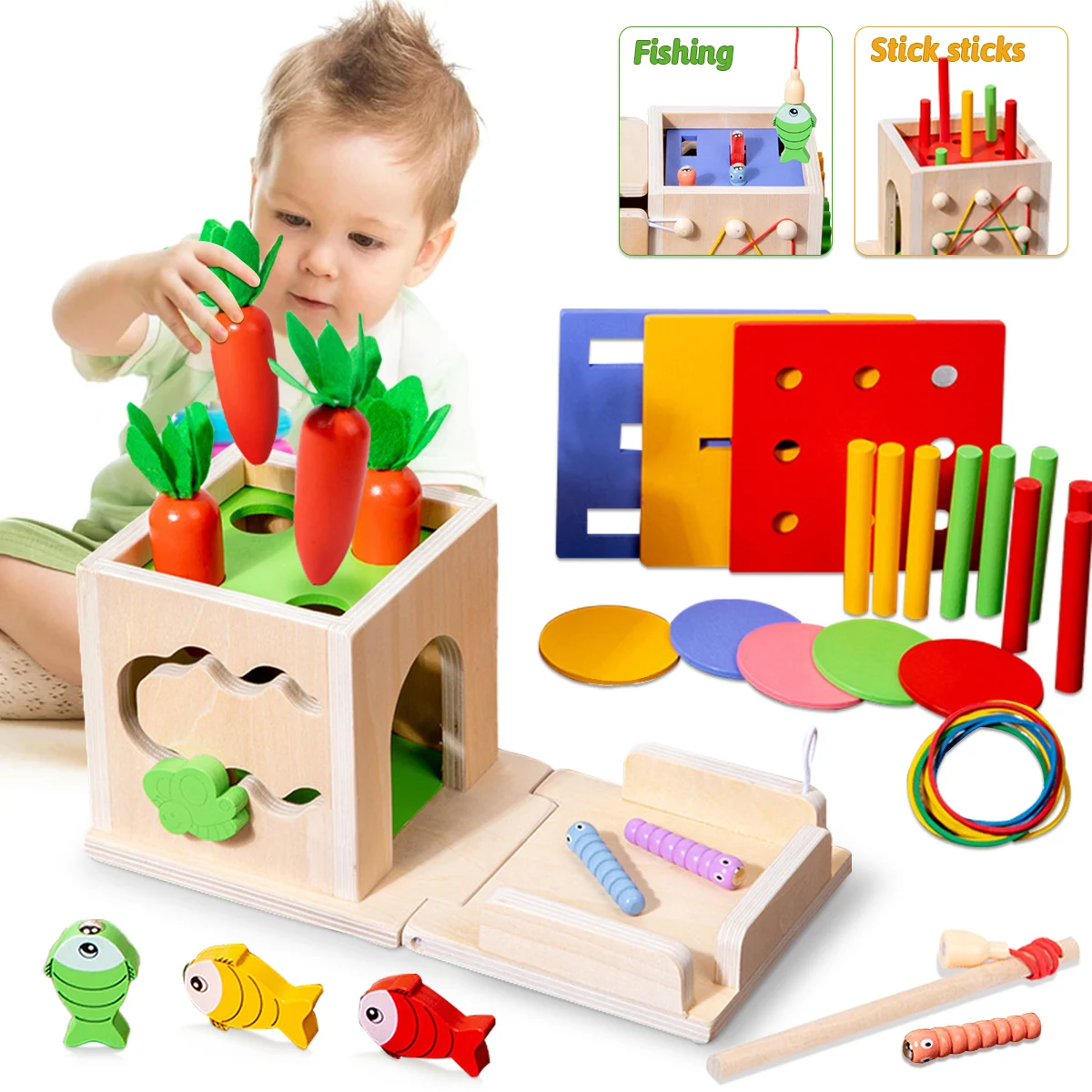 8 v 1 montessori permanence skříňka mrkev hraček dítě dřevěný vzhled třídění & párování grafu vzdělávací hraček pro kůzle nad stáří 1-year-old