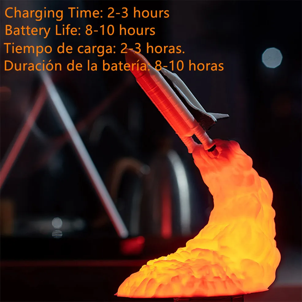 800 mAh 3D Print LED Space Shuttle Lamp Rocket Apollo 5 shuttlecraft USB Rechargeable LED Night Light Bedside Study Desk Decor