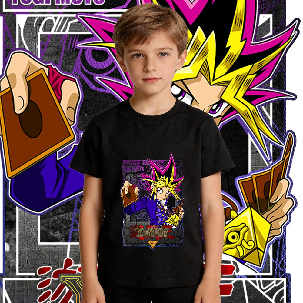 유 기 오 유 유기 무토 애니메이션 프린트 코튼 티셔츠 소년 소녀 캐주얼 반팔 키즈 탑 소프트 통기성