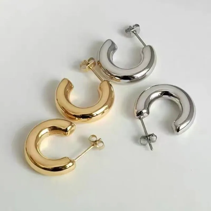 18k Gold Plated Waterproof C Shape Stud Earrings for Women Silver Color High Quality No Fading Earrings 2024 New Trend Jewelry