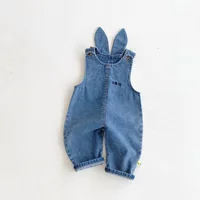Salopette en jean pour bébé, automne et hiver, avec oreilles de lapin, pantalons longs mignons et pantalons une pièce 1