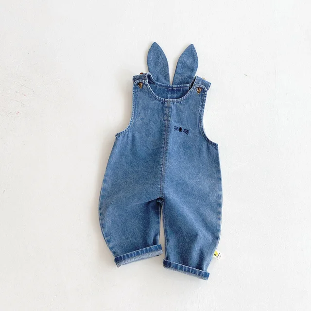 Salopette en jean pour bébé, automne et hiver, avec oreilles de lapin, pantalons longs mignons et pantalons une pièce 1