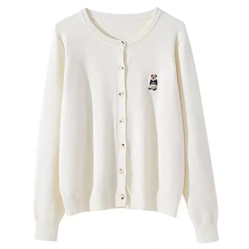 Spring Autumn Women's Knitted Cardigan Korean Single Breasted Long Sleeve Jumper Woman Chic Round Neck Cardigans Outwear