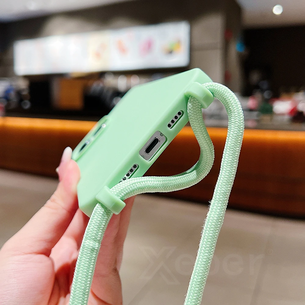 Matte Silicone Crossbody Phone Case with Necklace Strap - Candy Soft Shockproof Cover