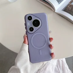 Corrugated Magnetic Phone Case with Magsafe Charging and Anti-Drop Protection for pura 70pro (Transparent purple)