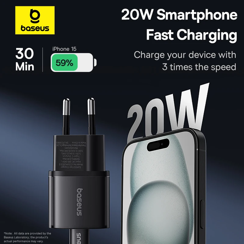 베이스어스 20W USB C 충전기 휴대용 폰 충전기 PD 타입 C 고속 충전 지원 아이폰 17 16 15 14 13 12 프로 맥스 충전기
