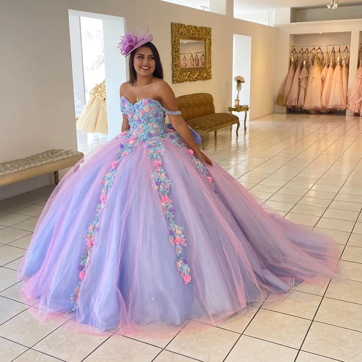 

Lilac Princess Quinceanera Dresses Ball Gown Sweetheart Tulle Appliques Sweet 16 Dresses 15 Años Custom