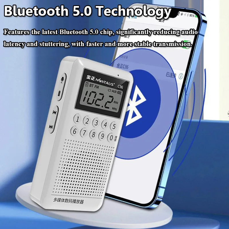 Portable Mini Pocket FM Radio Digital Radios Receiver Rechargeable Bluetooth Speaker External&Internal Recorder TF Card AUX Play