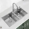 Kitchen Sink Double Groove Double Bowl Vegetable Washing Basin Pots 304 Stainless Steel Kitchen Sinks with Soap Dispenser 2