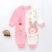 Newborn Clothes Infant Girls Cartoon Print Crewneck Bodysuit Toddler New Design Cotton Soft Color Blocking Long Sleeved Romper 5