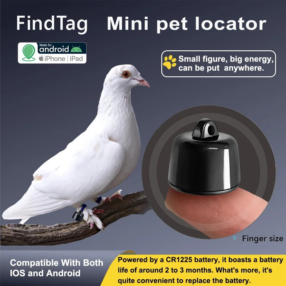 Smart Tracker Bluetooth Tracker Mini Pets Global Locator Compatible Android ISO System For birds dogs cats View 3 days movement GPS Tracker