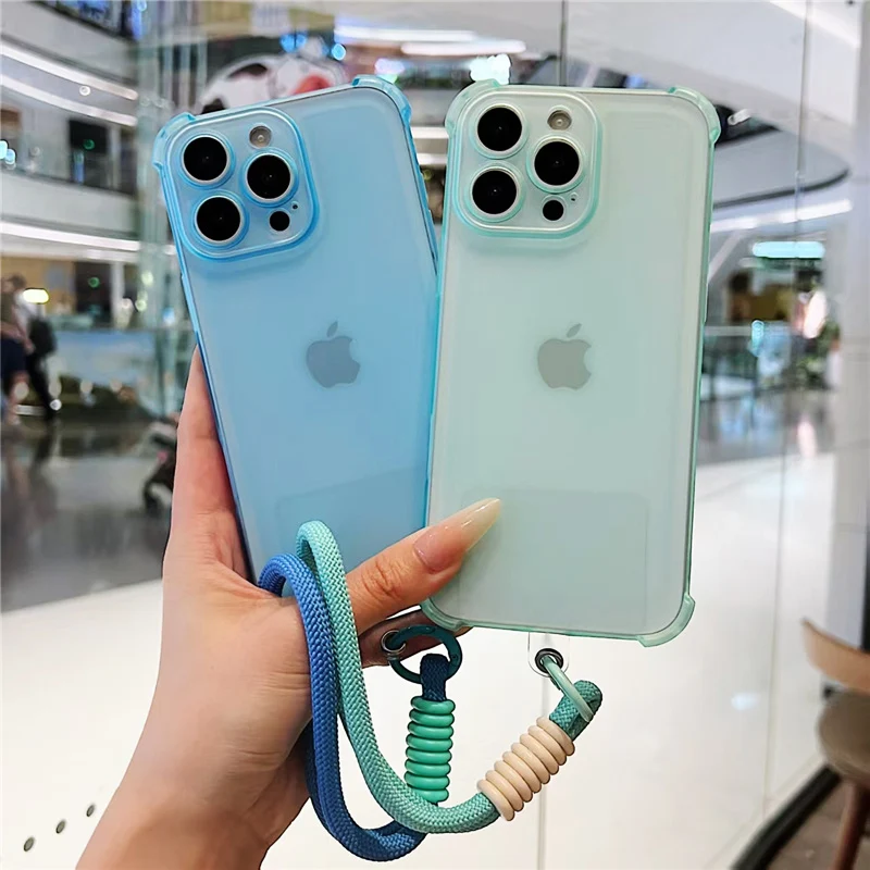 Shockproof Candy Color Lanyard Case with Hand Wrist Strap and Matte Finish