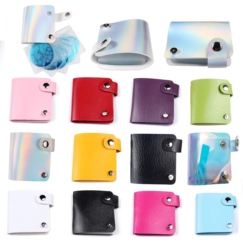 26Slots Nail Art Stamping Plates Bag Storage Custodie In Pelle Pu Stencil Album Storage Nails Stamp Card Holder Organizer Dia 5.6Cm