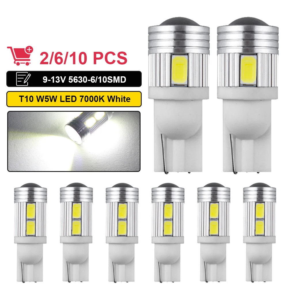 2/6/10 Stuks T10 W 5W Led Lampen 5630-10smd 12V 7000K Witte Auto Interieur Koepel Deur Lezen Kofferbak Kentekenplaat Wig Zijlichten