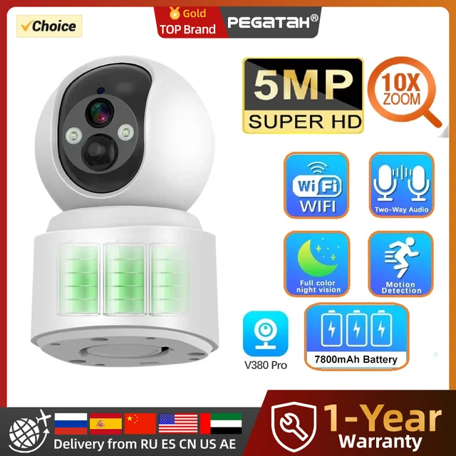 PEGATAH 5MP WiFi Camera 10X Zoom Baby Monitoring Home Security Built-in Battery PTZ 360° Optical CCTV Auto Tracking IP Camera 1