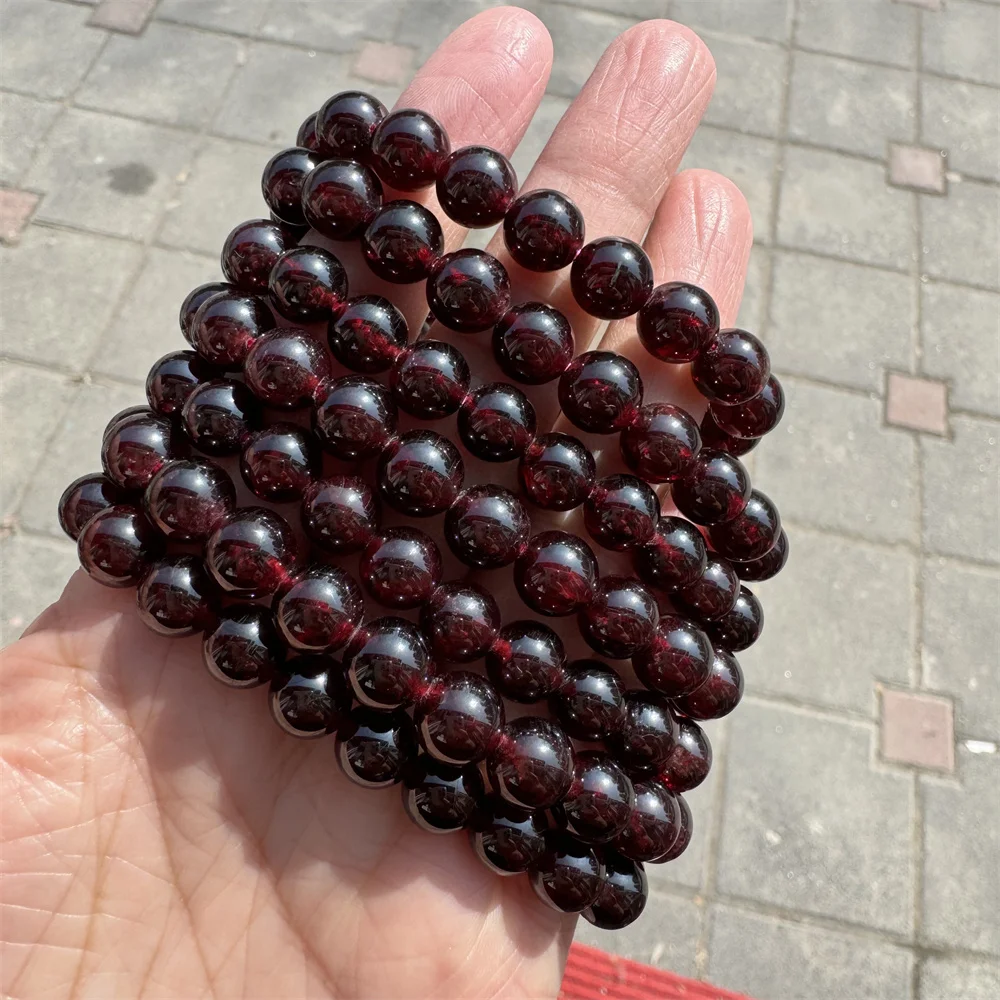 

Natural Red Pomegranate Stone Bead Bracelet Women Man Dark Garnet Charm Bangles Yoga Meditation Friendship Gift