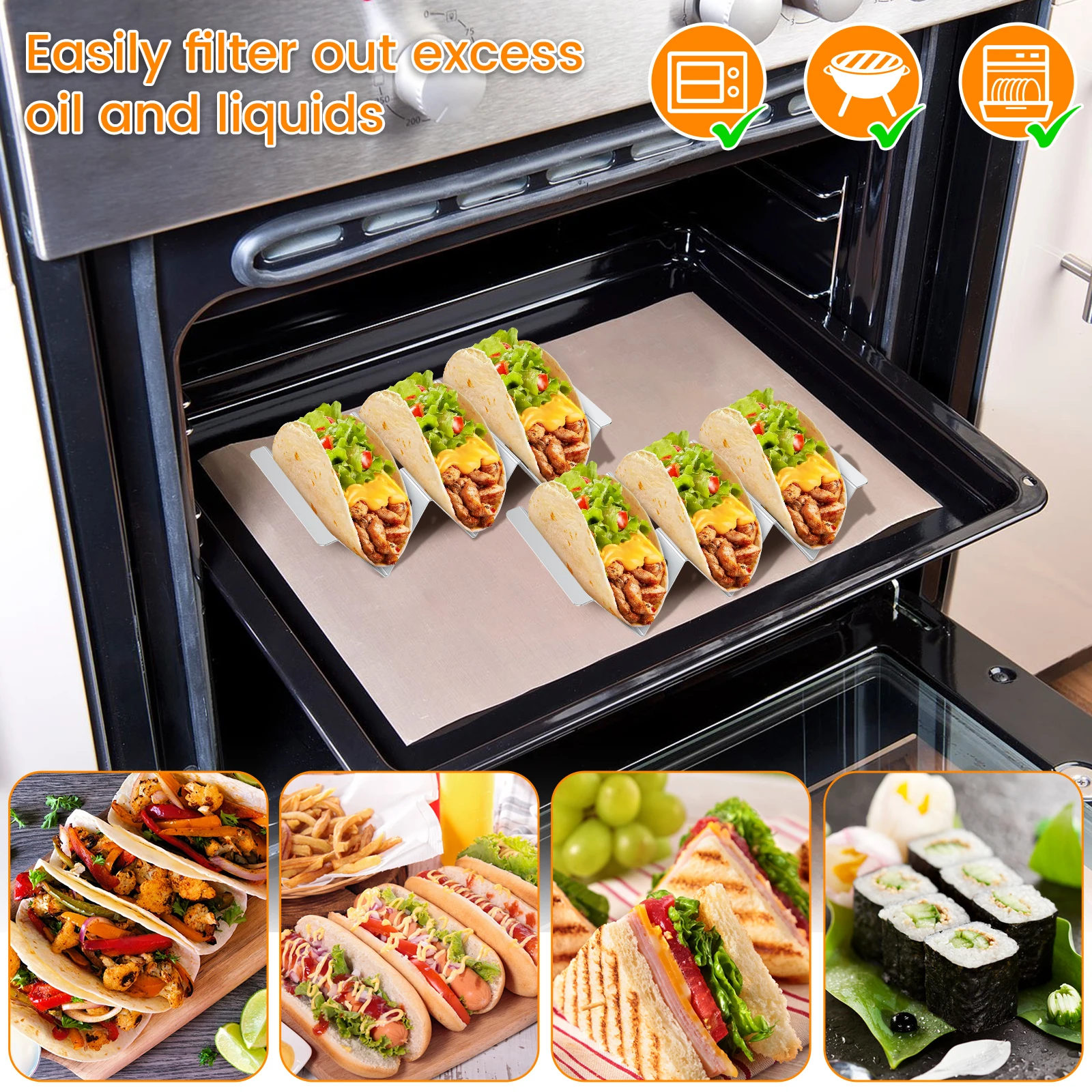 4Pcs Stainless Steel Taco Holder Pancake Rack Tortillas Taco Trays Wavy Shape Display Rack Mexico Food Racks Kitchen Gadgets