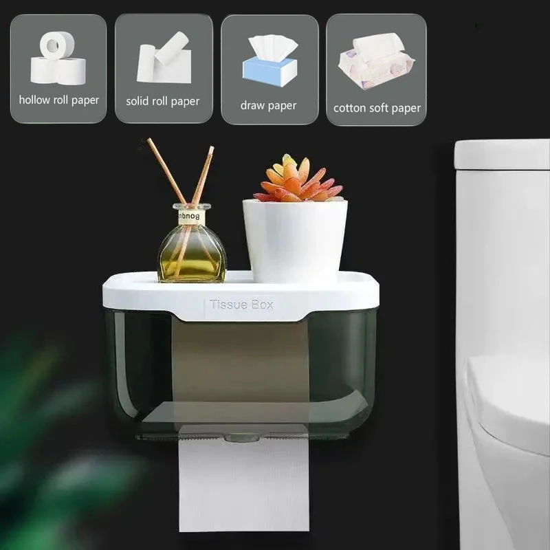 Toilet Paper Holder Waterproof Wall Mount Toilet Roll Paper Tube Storage Rack