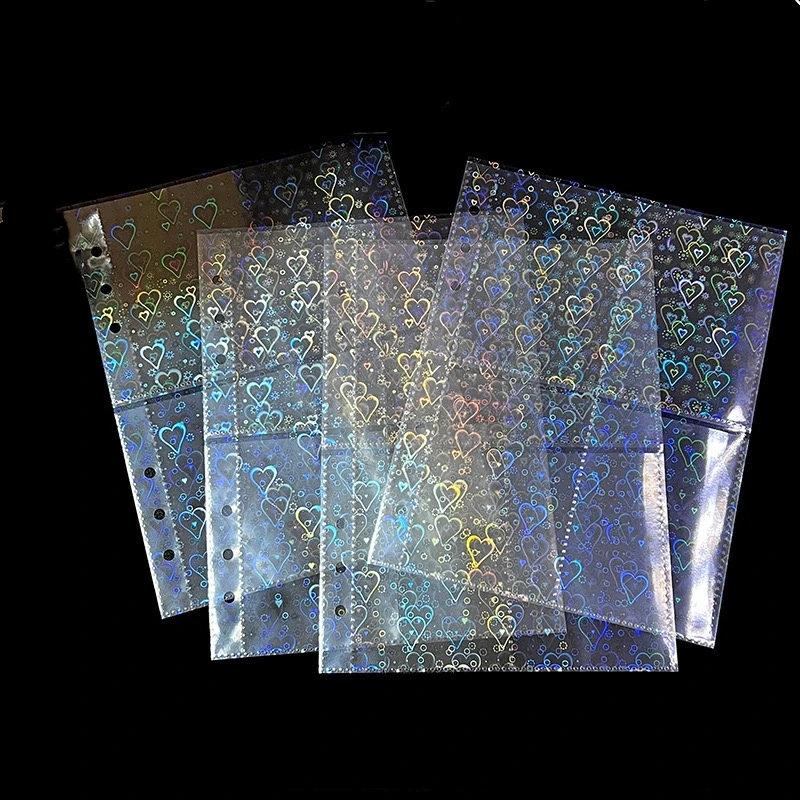 

10PCS/set laser Holographic 4pockets cards heart page Photo Album cards page for collection board game idol star cards storage