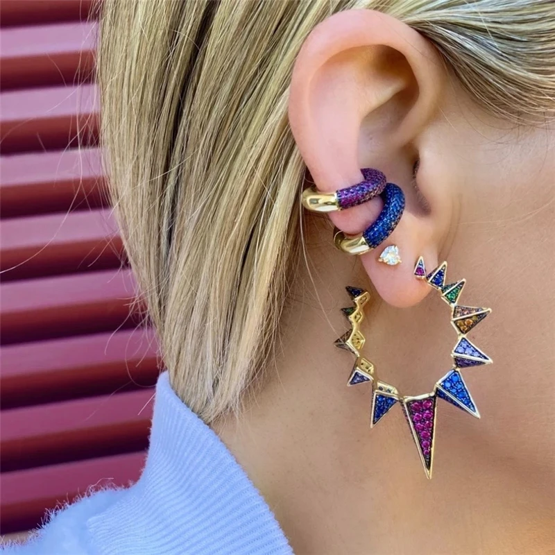 Ear Clip Earrings Single Colorful Zircon Ear Clip For Women Girls Luxury Jewelry