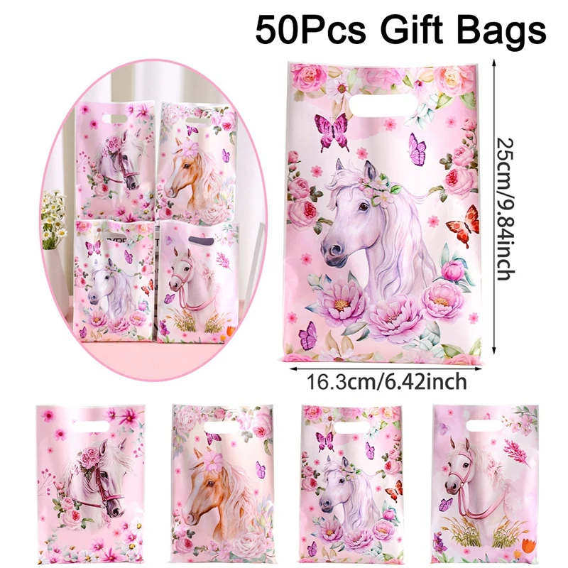 10/20/50 Stück rosa Blumen Pferd Keks Süßigkeiten Taschen Geschenkverpackung Taschen Cowgirl Leckerli Tasche für Geburtstag Bachelorette Party Dekorationen – Detail 9