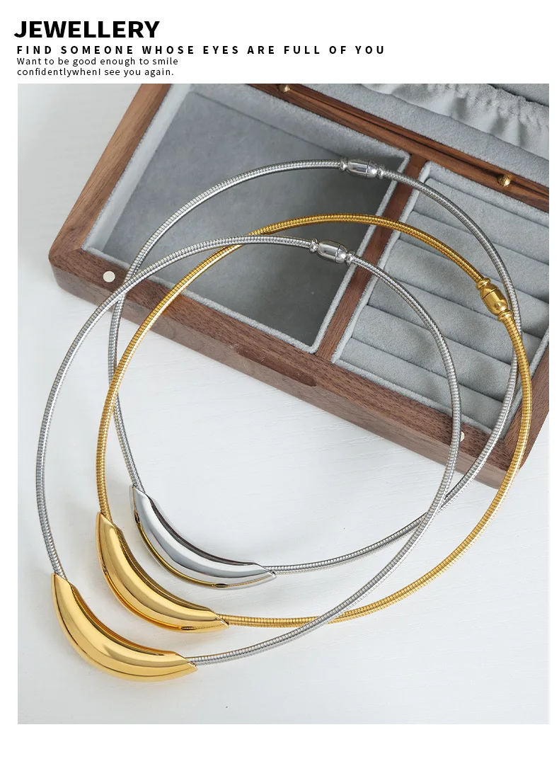 Marka Mode Edelstahl Runde Halskette Frauen Vergoldet Halsband Punk Zubehör Luxus Schmuck Freundin Geschenk Großhandel – Detail 20