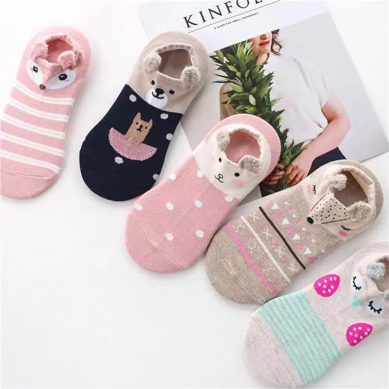 

Носки женские трехмерные, милые невидимые короткие носки с маленькими ушками из мультфильма, 5 пар, весна-лето