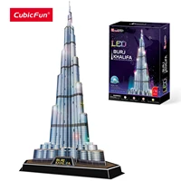 CubicFun 3D Puzzles LED Dubai Burj Khalifa 57.5" H Architecture Building Model Kits 136Pcs Tower Jigsaw Toys for Adults Kids 1