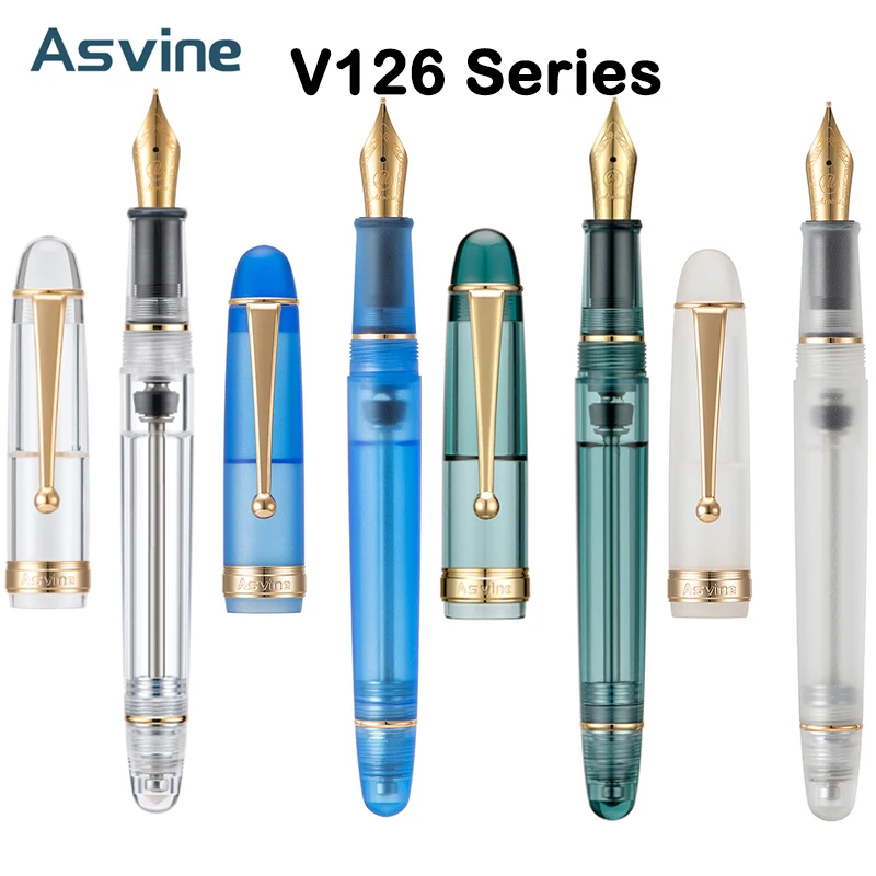 Asvine V126 진공 충전 만년필, EF/F/M 펜촉, 아크릴 투명 잉크 필기 펜, 학교 비즈니스 사무실 용품 문구