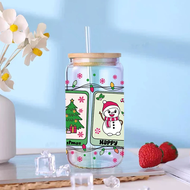 UV DTF Transfers Stickers 16oz Cup Wraps New Year Merry Christmas Printed for DIY Glass Ceramic Metal Leather Etc. D6352 dtf transfer sticker