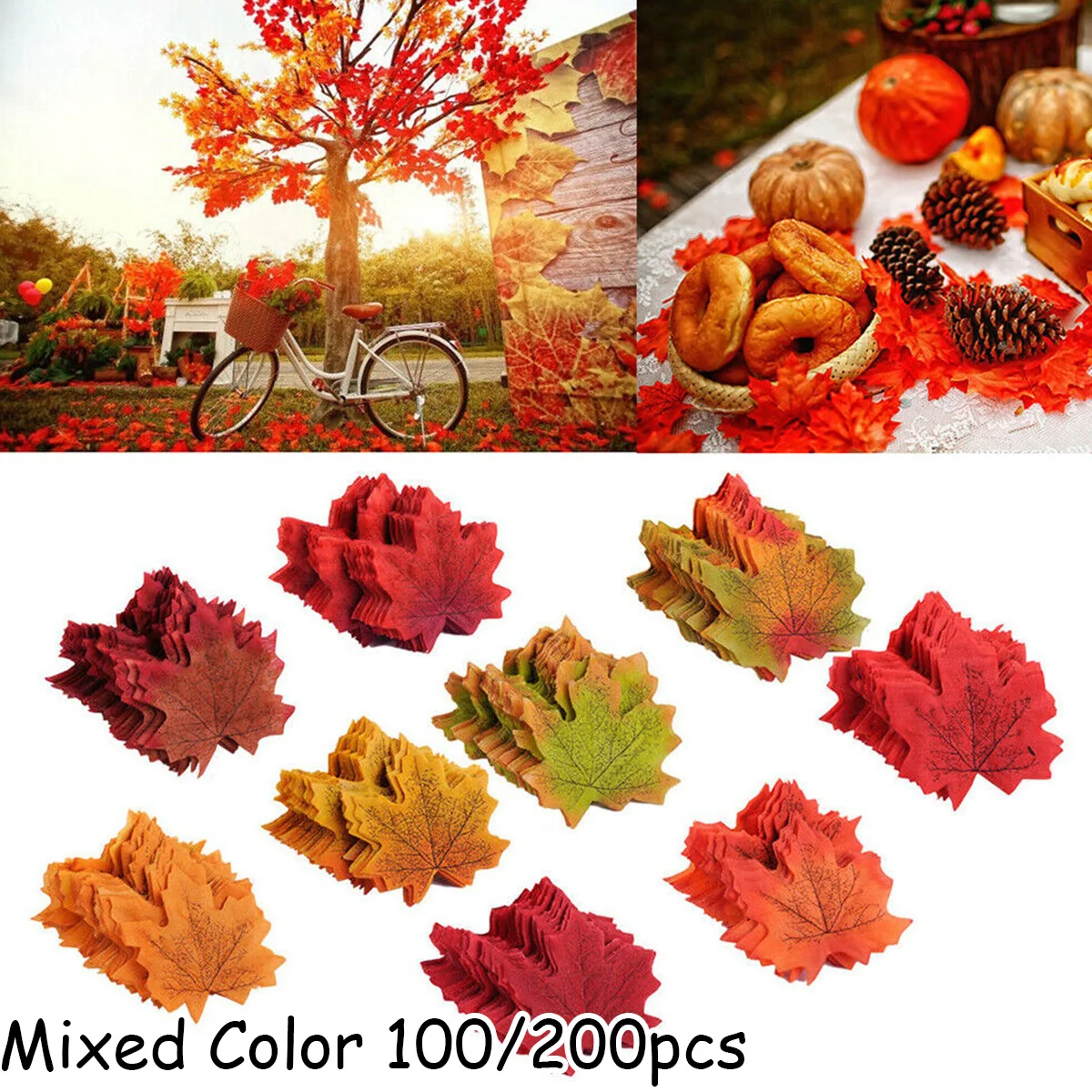 Artificial Maples Leafs Autumn Fake Silk Leaves Home Living Room Desk Decoration Crafts Wedding Holiday Party Decor 100/200Pcs artificial leaves