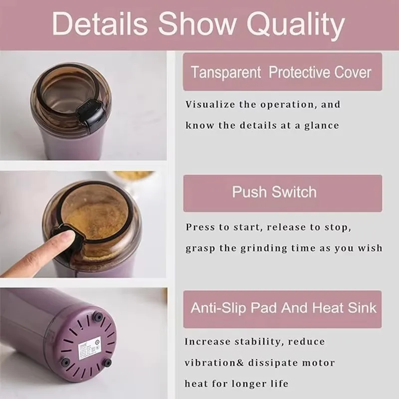 Coffee Grinder Stainless Steel Nuts Beans Grains Mill Herbs Electric Grinding Machine Multifunctional Coffee Bean Grinding Home 5