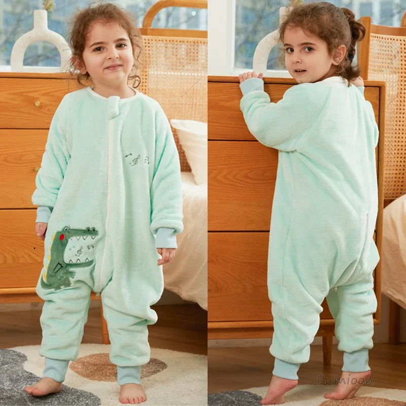 Cartoon Flannel Fleece Children Baby Sleeping Pajamas Warm Winter Clothes Toddler Onesies Sleepwear For Girls Boys Kids 1-6Years