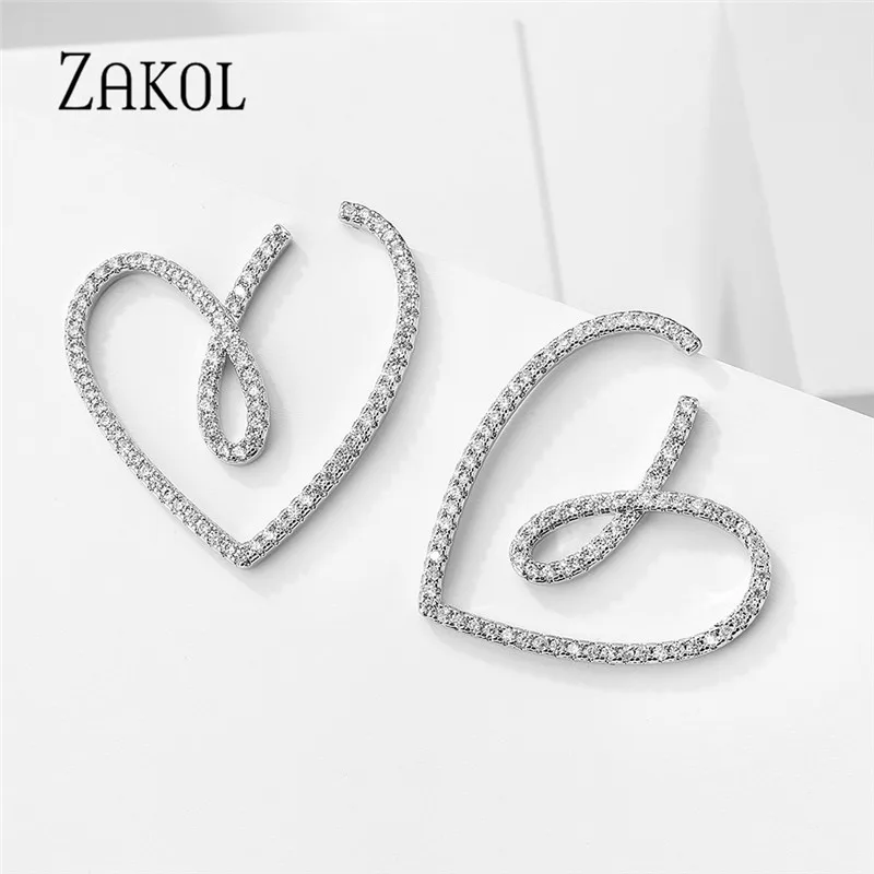 ZAKOL Fashion Hollow Heart Shape Stud Earrings for Women Cubic Zirconia Earring Party Office Jewelry EP2944