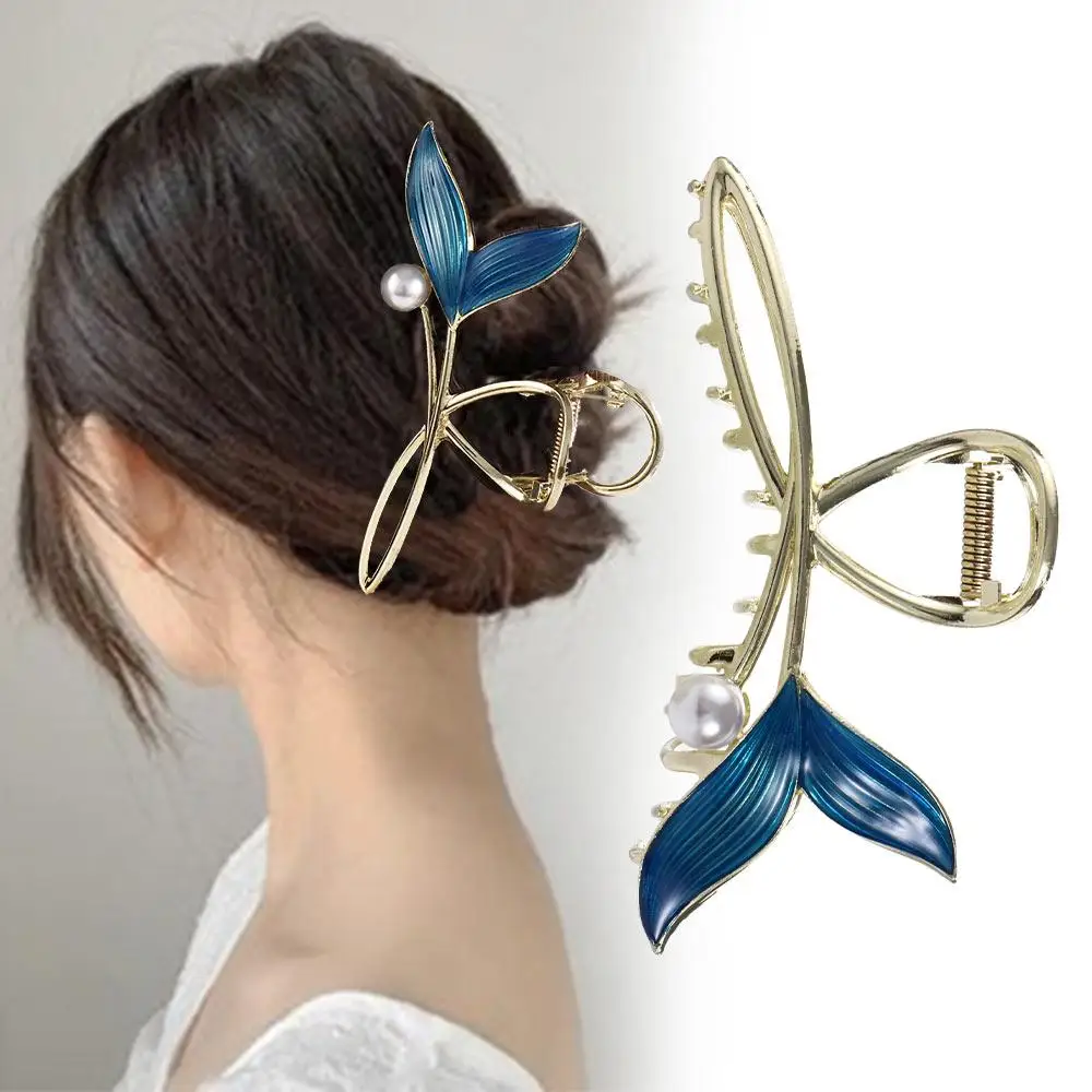 

Blue fishtail pearl exquisite hairpin large hair claw back of the head hair clip temperament simple shark clip headdress