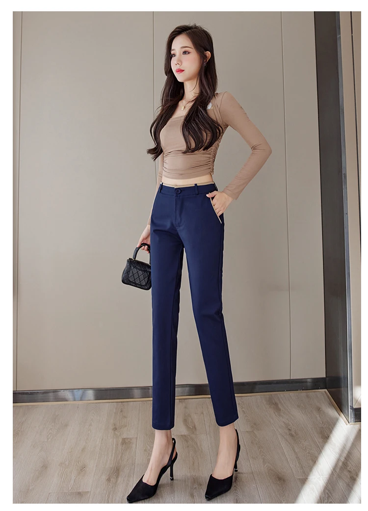 2022 Women Career Pants  Mid-Waist Straight Trousers Fashion Striped Edge Office Lady Elegant Casual Suits Pants Ankle Length capri pants