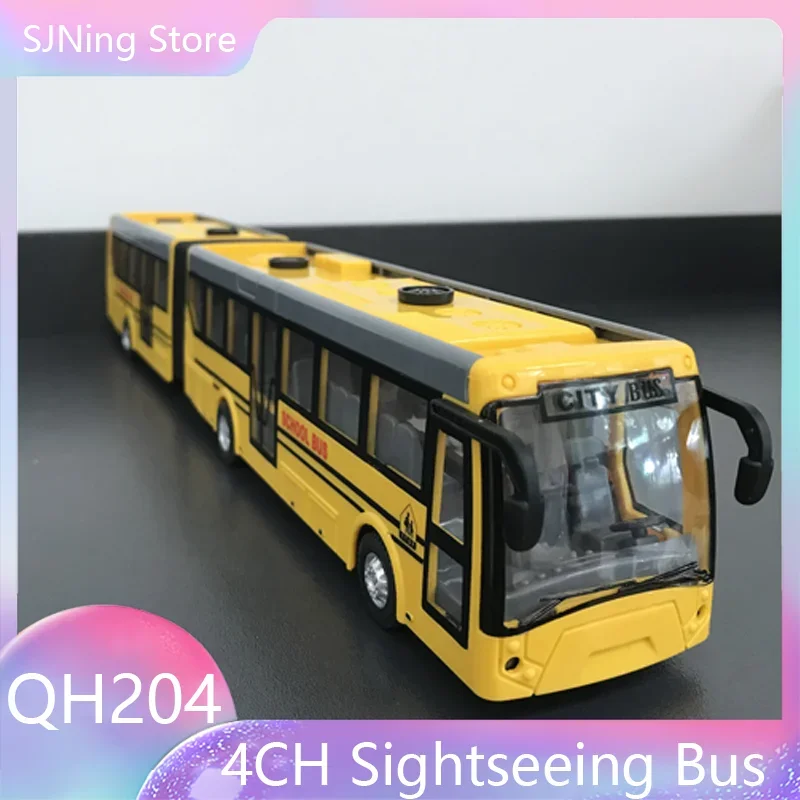 1:48 4CH Yellow RC Single Double Bus Light Sound Electric School Tourist Sightseeing Vehicles Car Simulagtion Toys Gifts 4