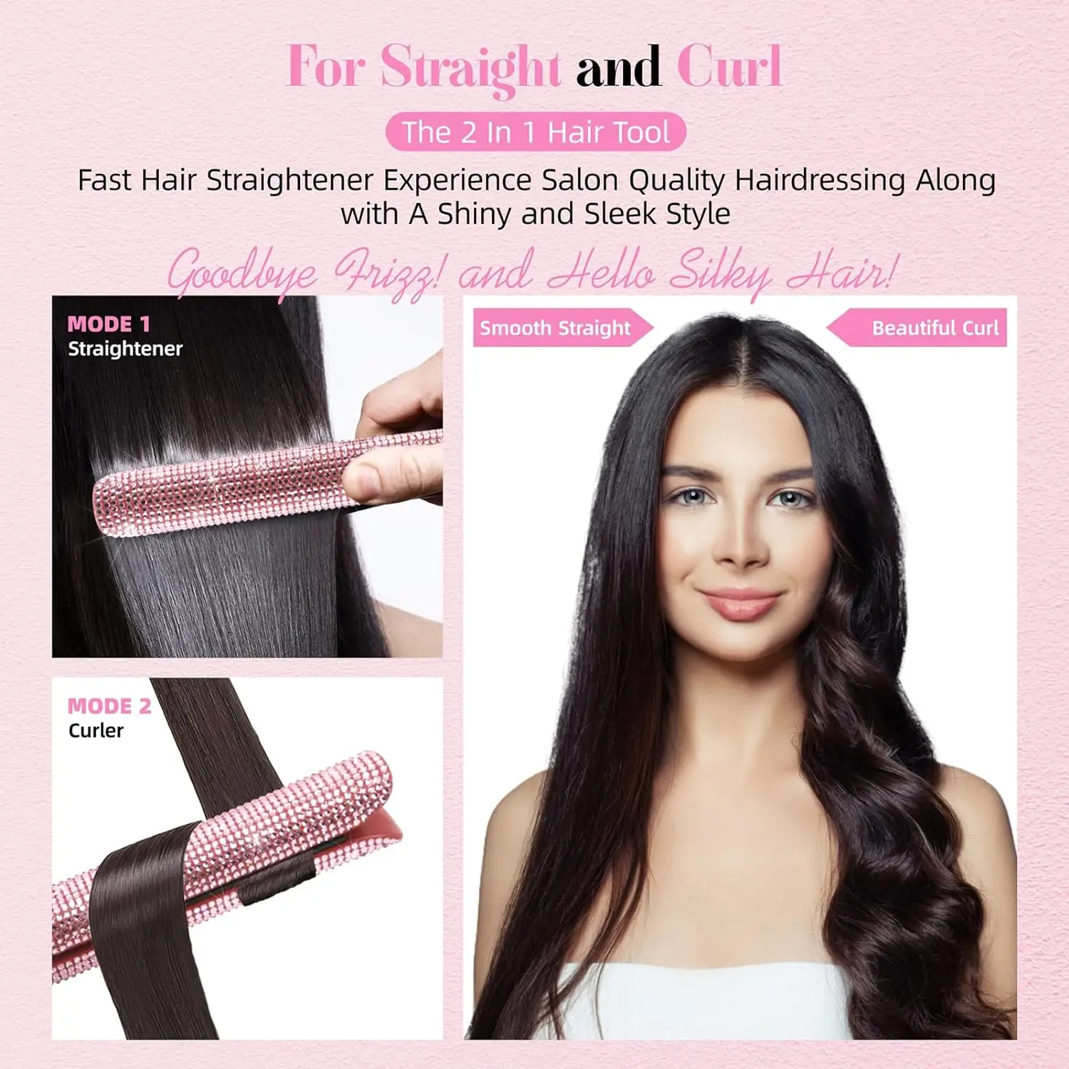Straightener and curler 2 in 1 dazzling Rhinestone Crystal Bling Straightening crimped flat iron 30s fast heating dual voltage 4