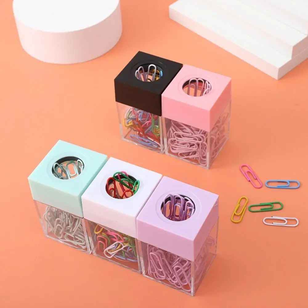 

Creative School Transparent Student Stationery Macaron Paperclip Holder Magnetic Absorption Box Clips Dispenser Desk Storage