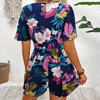 Bohemian Floral Print Short Jumpsuits For Women Summer Short Sleeve Wide Legs One Pieces  Elegant 2024 Beach Wear Casual Outfit - Image 4