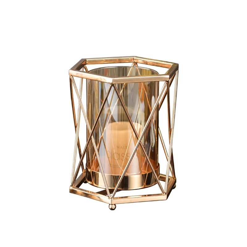 Metal Golden Vase Hexagonal Hydroponic Glass Flowers Pot Decorative Vase/candle Holder Dual-purpose Ornaments Vintage Home Decor - Image 6