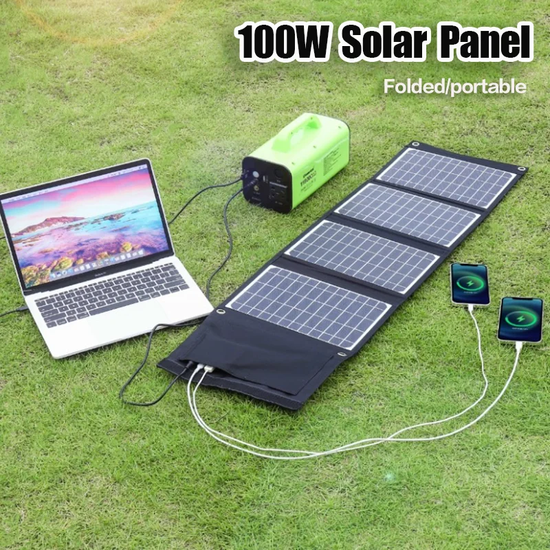 100W18VPortableSolarPanelCharger12VUSBDCCampingFoldable