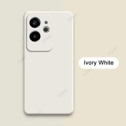 Luxury Dual Layer Cellphone Case with Full Camera Protection - Soft Square Liquid Silicone Cover for Realme GT6 China (Ivory White)