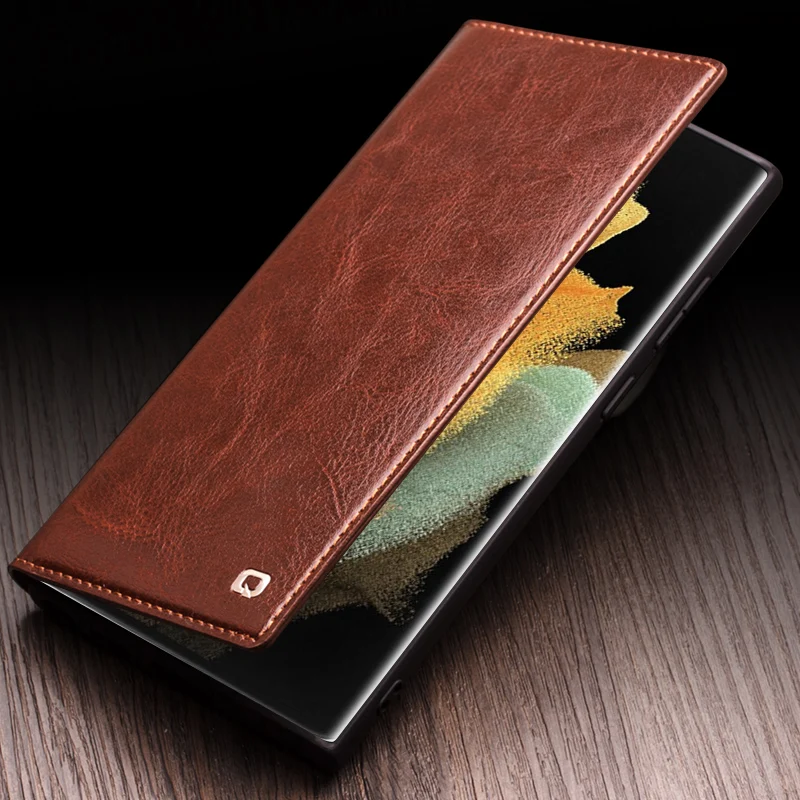 QIALINO Genuine Leather Phone Case for Samsung S23+ Plus 5G Business Style Fashion Luxury with Card Slots Cover for S23 Ultra