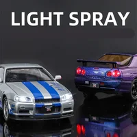 1:24 Nissan Skyline Ares GTR R34 Alloy Sports Car Model Diecasts Metal Racing Car Vehicles Model Sound and Light Toys Gifts 2