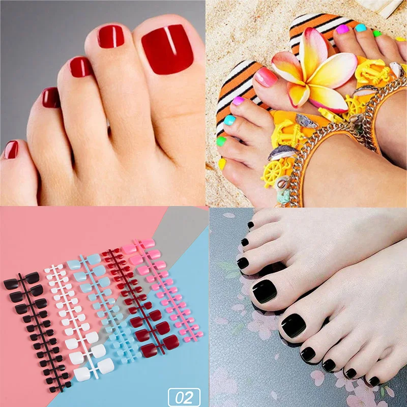 

5 Sets/lot Full Cover Toe Nail Tips Detachable Short Acrylic Toe Nails Artificial Foot toe false nails press on nails toe tips