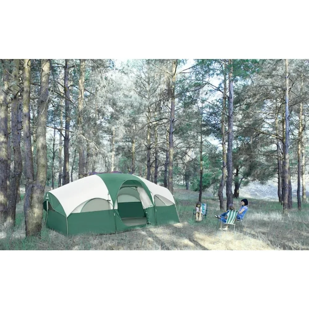 

Tent 8 Person Camping Weather Resistant Family Double Layer, Divided Curtain for Separated Room, Portable with Carry Bag Tents