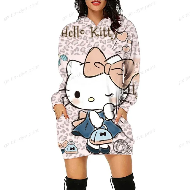 thumbnail image 1 of Sudadera de gran tamaño para mujer, con estampado de HELLO KITTY, cuello redondo, manga larga, jerséis de dibujos animados, ropa informal para mujer, otoño y primavera, ajustada, 1 of 5