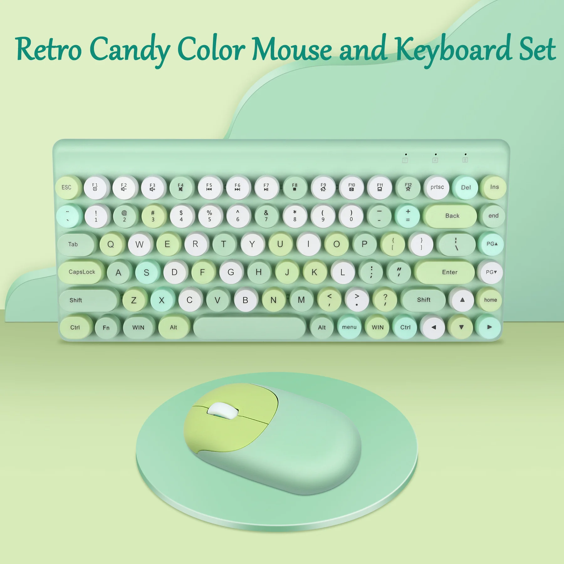 

Wireless Keyboard Set Optical Mouse 86 Keys Round Keycap Typewriter Keyboard and Mouse Comb for Laptop Notebook PC Girls Gift