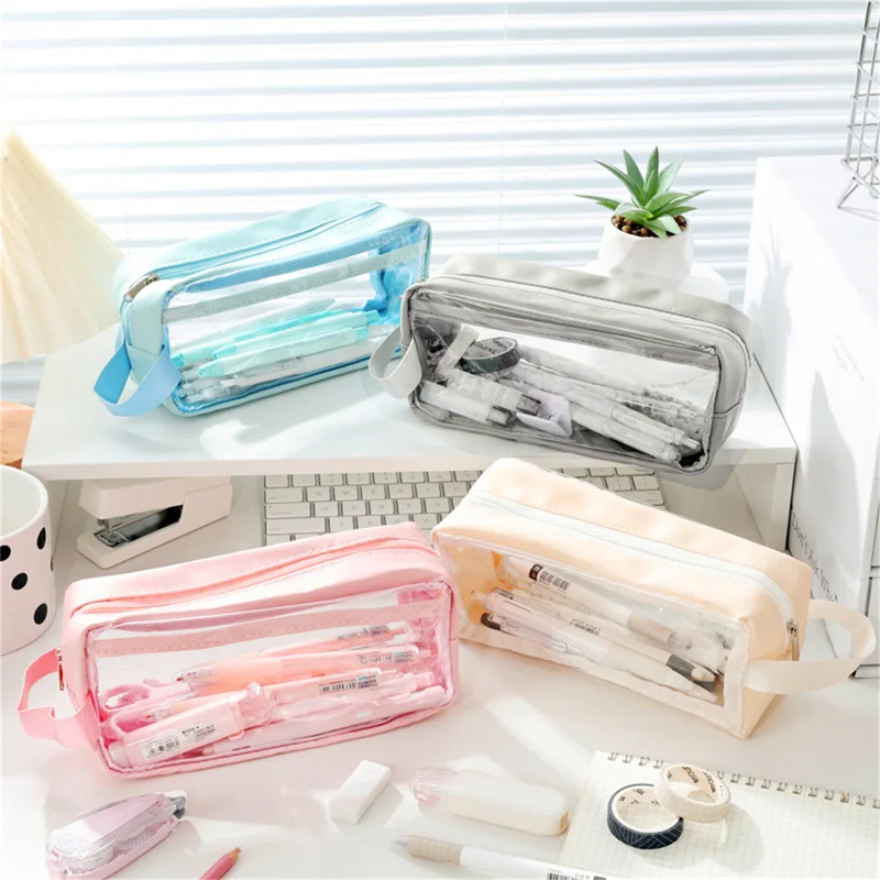 

Transparent Pencil Case Large Capacity Simple Pen Bag Kawaii Cosmetic Bag School Study Stationery Office Supplies